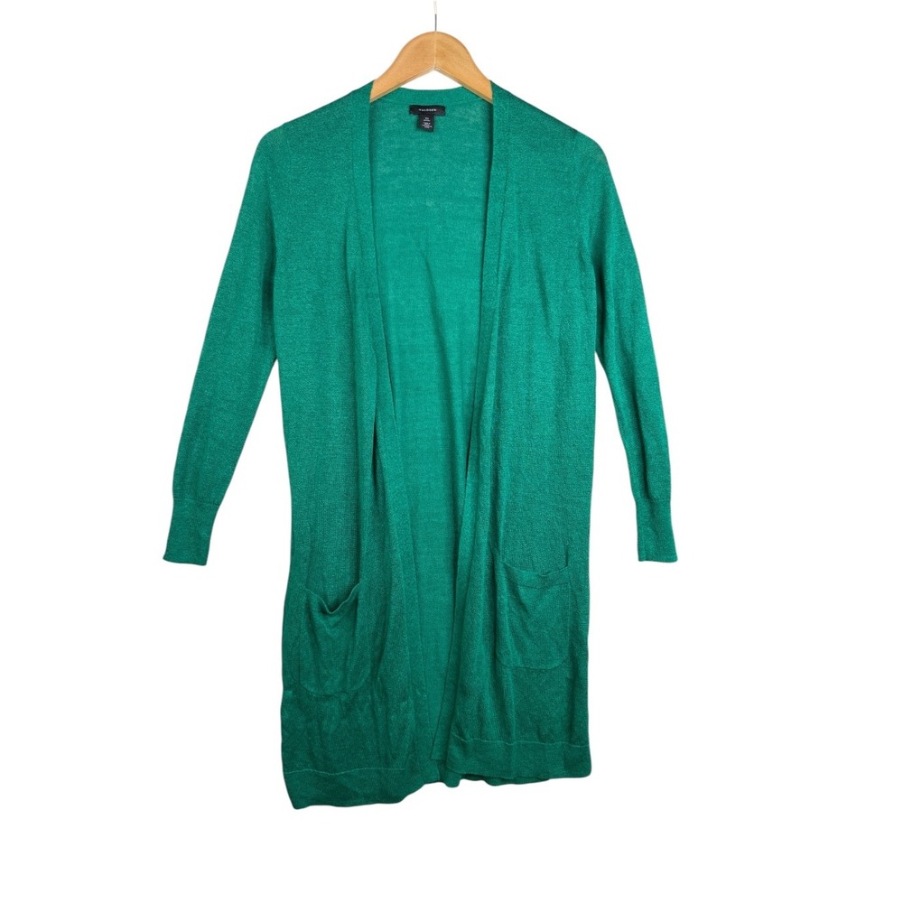 Halogen Women's Linen Blend Long Sleeve Open Duster Cardigan size XS Green